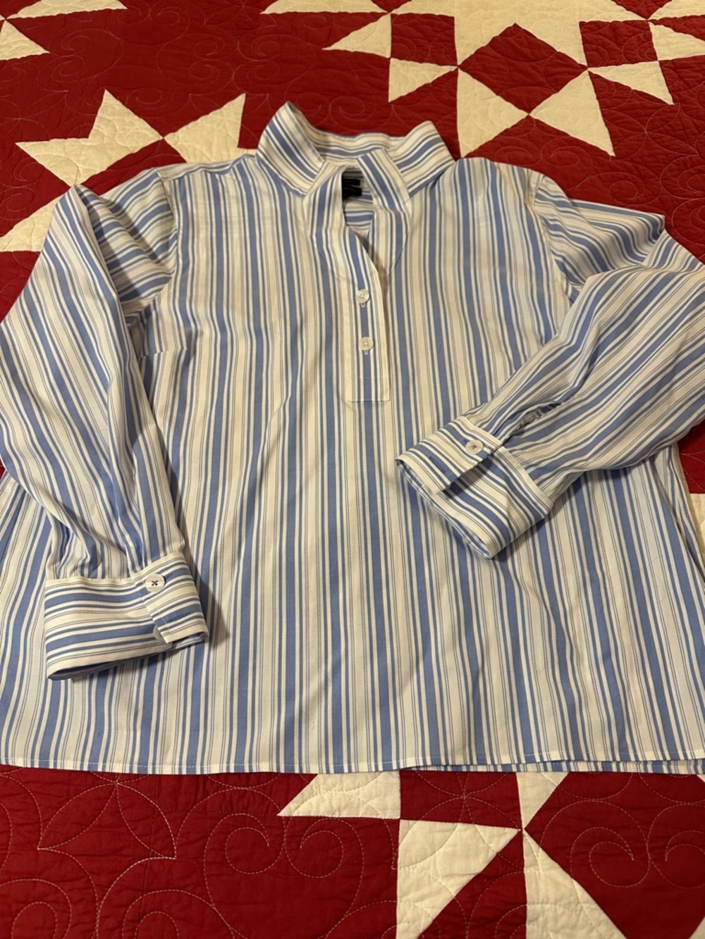 Talbots Blue and White Vertical Stripe Popover